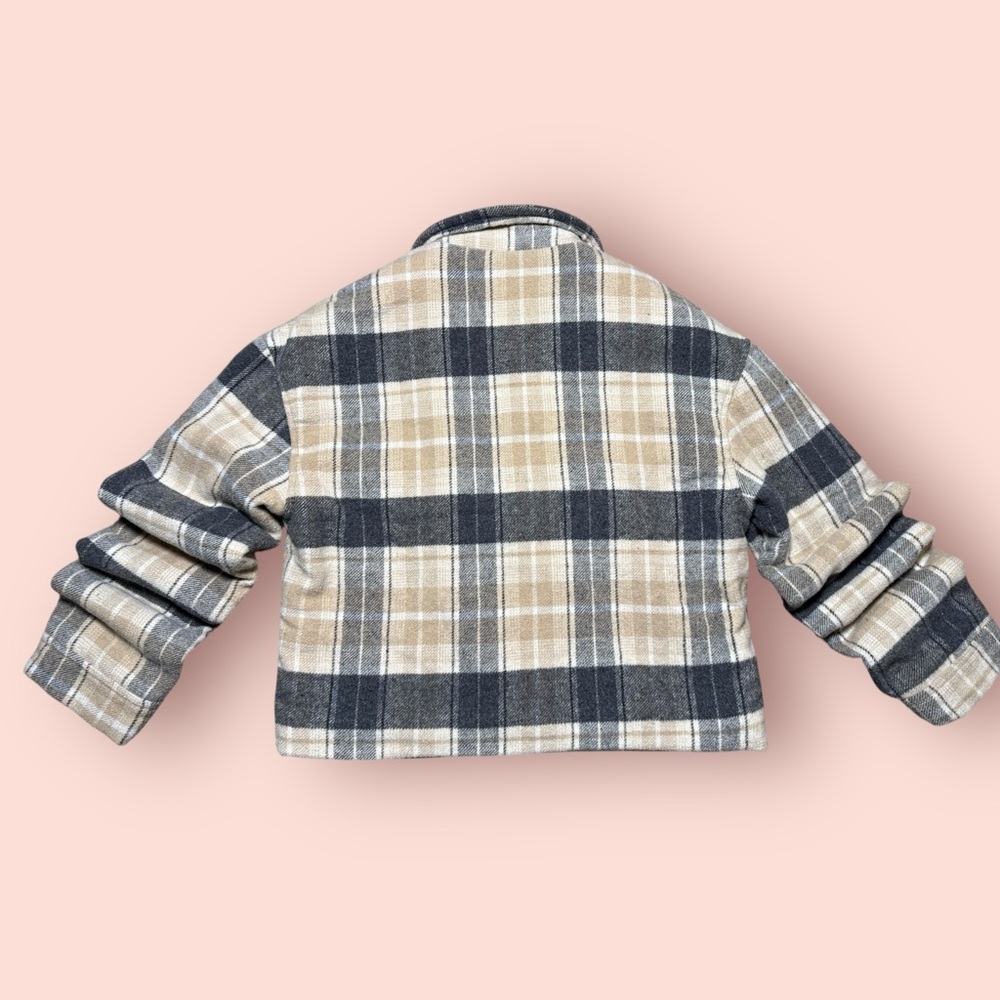 Hurley Plaid Sherpa-Lined Shacket Jacket Beige Tan Gray Small - Picture 2 of 9